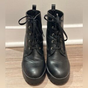 Chunky heeled lace-up black boots